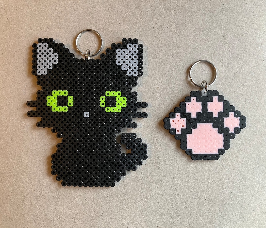 Black Cat Keychain, Paw Keychain, Perlers, Melting Beads Etsy