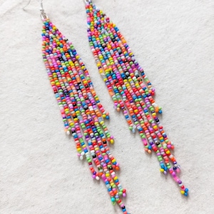 Beadsoup Beaded Fringe Earrings Boho Statement earrings Handmade Indigenous Beadwork