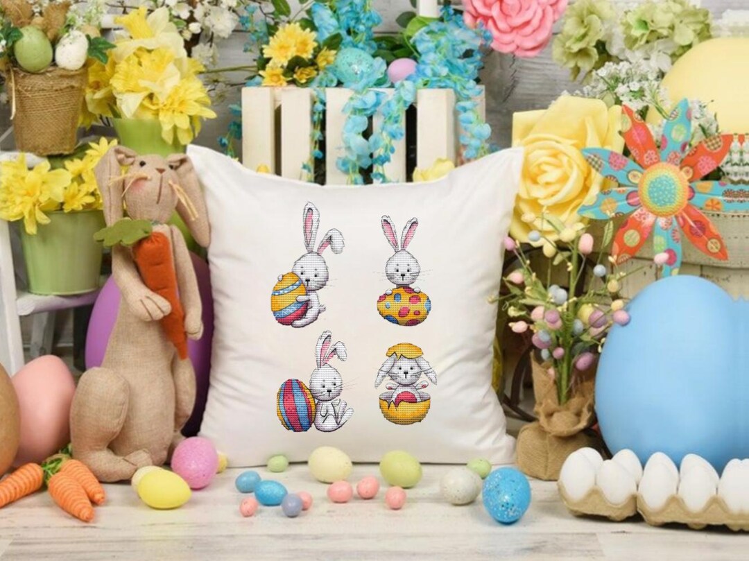 Easter Bunny Cross Stitch Pattern PDF (set of 4), Spring Embroidery ...