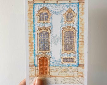 Porto Church Watercolor Postcard | Portugal Travel Art (A6 Size)
