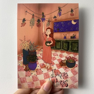 Postkartendruck | Niedliches Blumenmädchen Kunstdruck | Süße Blumen Karte | Grußkarte | Blumen-Mädchen Postkarte | Größe A6 | Postkarten-Kunst