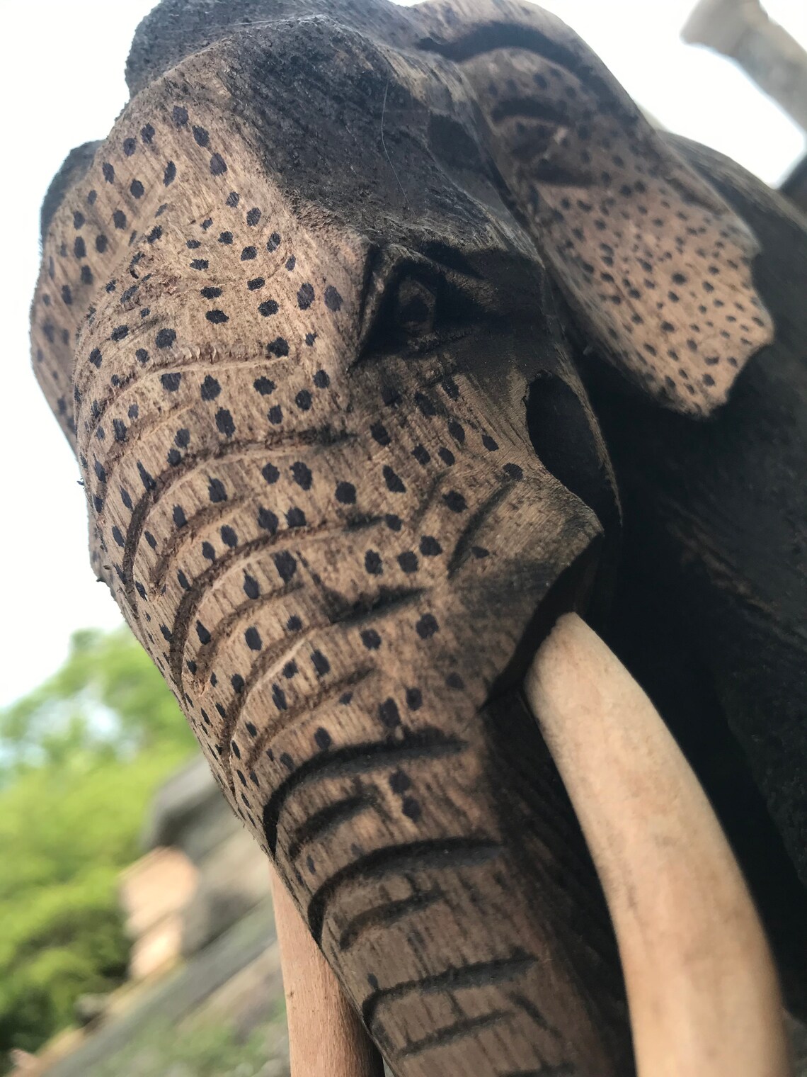 Wooden Elephant Statue Hand Carved With Tusks Solid Heavy Etsy