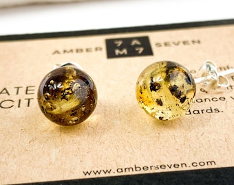 Green Amber Stud Earrings | Baltic Amber & Silver | Jewelry Gift For Women | Green Amber Gesmtone Stud Earrings | Gift | Bernstein Ohrringe