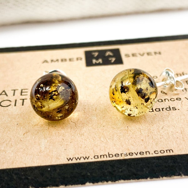 Green Amber Stud Earrings | Baltic Amber & Silver | Jewelry Gift For Women | Green Amber Gesmtone Stud Earrings | Gift | Bernstein Ohrringe