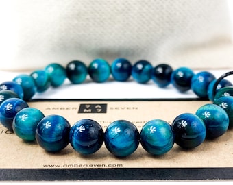 Blue Tiger's Eye Bracelet | Bright Blue Natural Tiger Eye | Blue Tiger Eye Gemstone Chakra Bead Bracelet | Gift for Men Women  | 6mm & 8mm