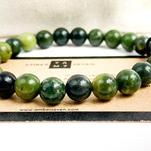 Canadian Jade Bracelet | Dark Green Jade Bead Bracelet | 7.5&quot; 6-8mm Real Nephrite Bracelet For Women And Men | Jade Jewelry Gift For Her Him