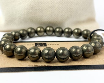 Natural Pyrite Bracelet | Genuine Crystal Pyrite Gemstone Bracelet | Handmade Pyrite Bracelet | Jewelry Gift for Men & Women