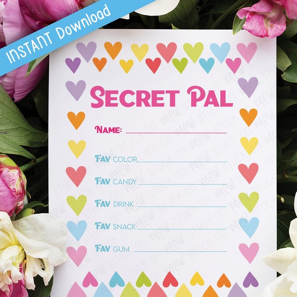 Printable Kids Secret Pal Valentine's Day Gift Exchange, Valentine's Friends Secret Pal for Kids, Class Students Valentine's Day Party 2023
