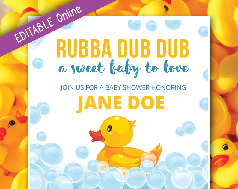 Rubber Duck Baby Shower Editable Invite Gender Neutral Rubber Duckling Invitation Baby Girl Shower Baby Boy Shower Blue
