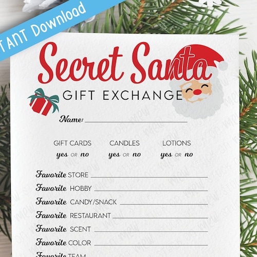 Printable Secret Santa Gift Exchange Christmas Secret Santa Etsy