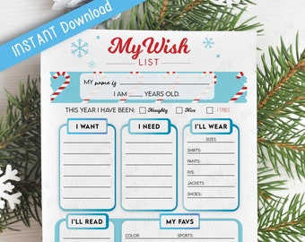 Printable Christmas Gift Wish List Template, My Wish List, Christmas Gift List, Gift Ideas for Christmas, Holiday Wish List, Present Ideas