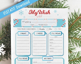 Printable Christmas Gift Wish List Template, My Wish List, Christmas Gift List, Gift Ideas for Christmas, Holiday Wish List, Present Ideas