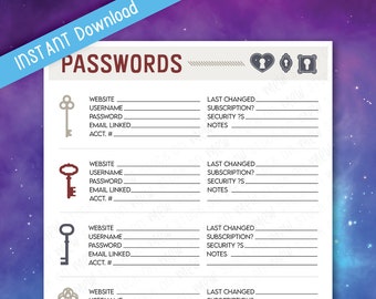 Printable Password Tracker: Username, Website, Account Keeper (PDF, JPEG)