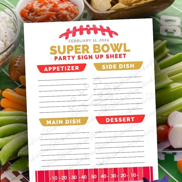 Printable Super Bowl Party Sign Up Sheet, Family Super Bowl Party Food Appetizers I'm Bringing List, Sign Up Sheet Friends Family, Download