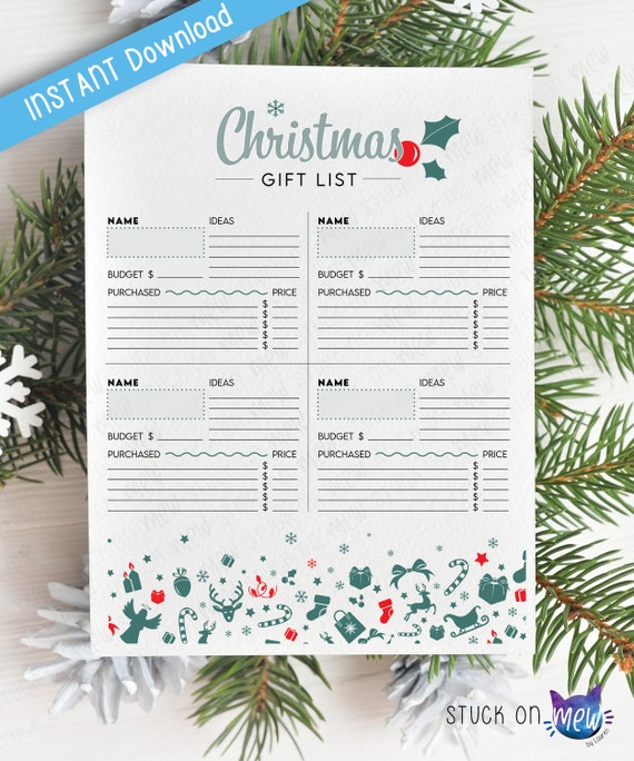 Printable Christmas Gift List Template Christmas Gift - Etsy