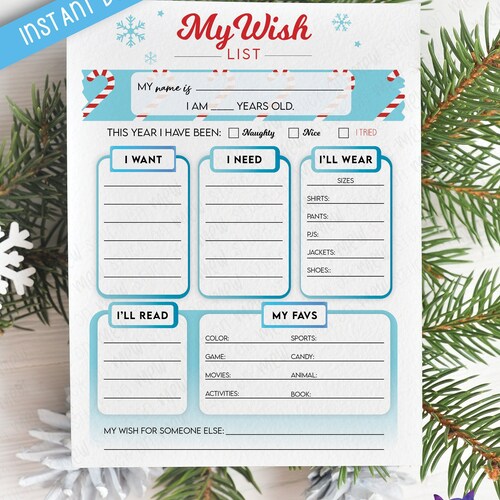 Printable Christmas Gift Wish List Template My Wish List - Etsy