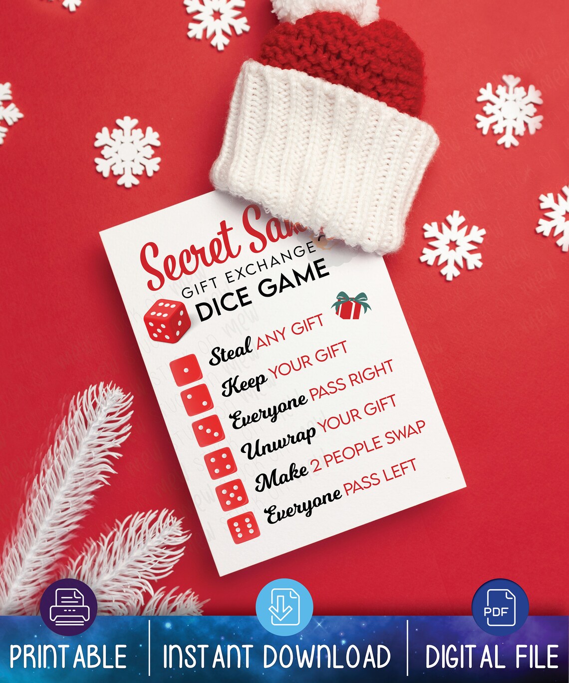 Printable Christmas Dice Game Gift Exchange Rules, Christmas Secret ...