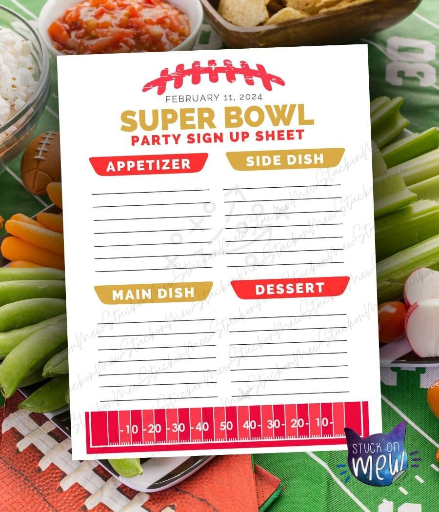 Printable Super Bowl Party Sign up Sheet, Family Super Bowl Party Food