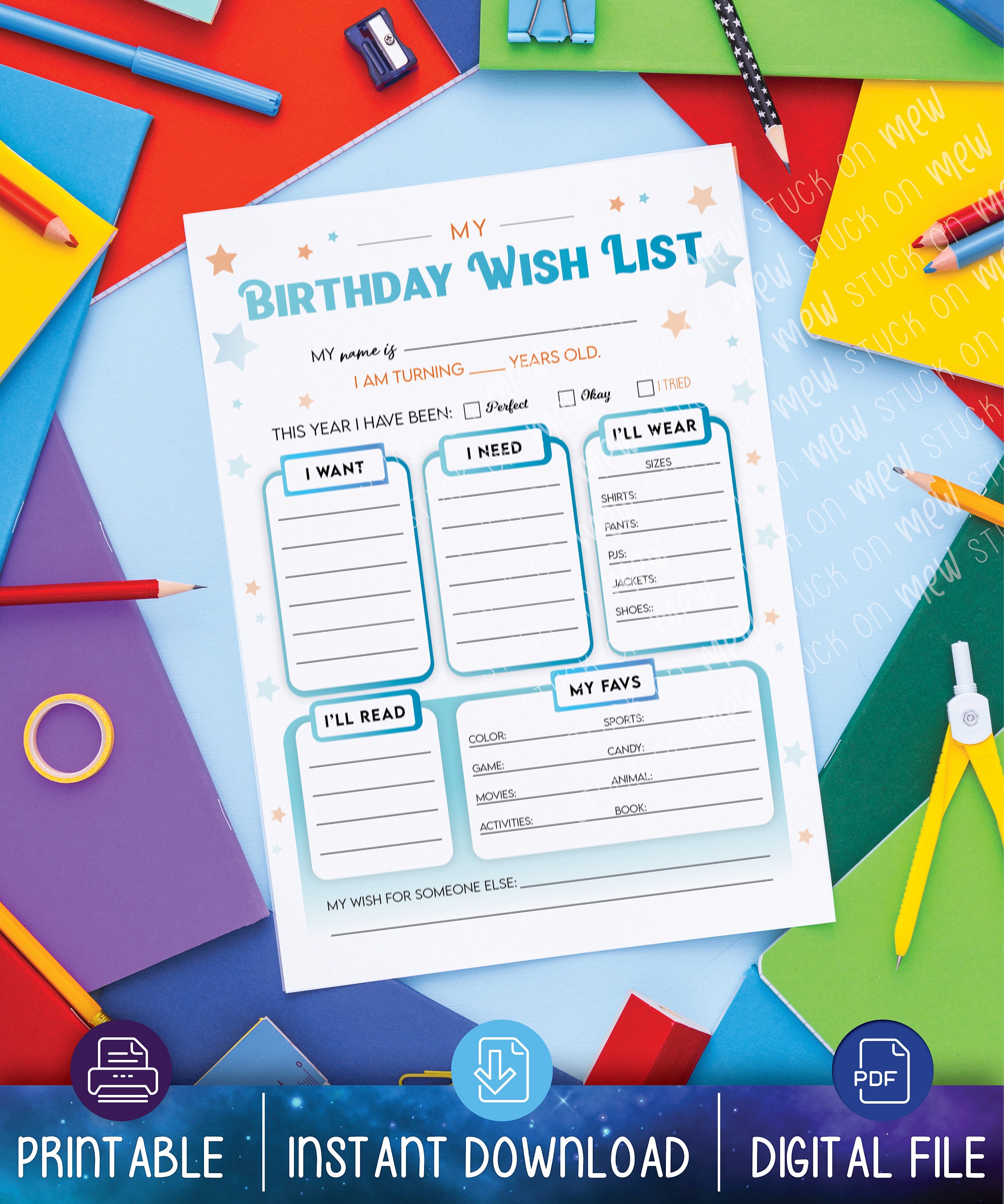 Printable Birthday Gift Wish List Template, Kid's Birthday Wish List Printable Birthday Gift Wish List Template, Kid's Birthday Wish List