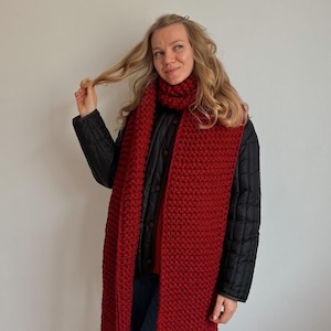 Red long scarf, knitted big scarf, unisex winter scarf, oversized warm scarf, cozy knit scarf, wool blend scarf, Christmas gift