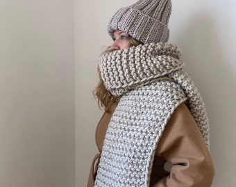 Cachecol longo de inverno, cachecol grosso para mulheres, cachecol grande, cachecol de malha grossa, cachecol grande, cachecol de lã bege enorme, cachecol de cobertor, aquecedor de pescoço