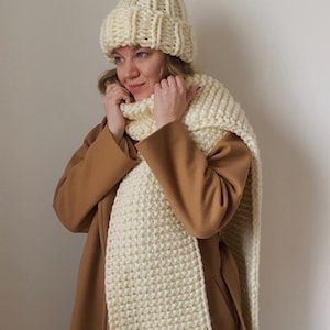 Long scarf, luxurious oversized chunky knit scarf, neck warmer, hand knitted shawl, very long shoulder wrap, big cable scarf blanket
