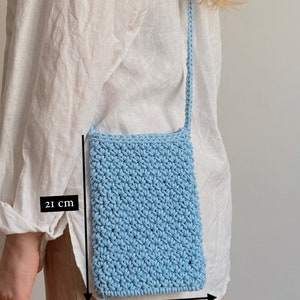 Crossbody knitted bag, square small crossbody bag, daily mini knit bag for women, knit phone bag, blue crochet purse, chunky knit bag image 5