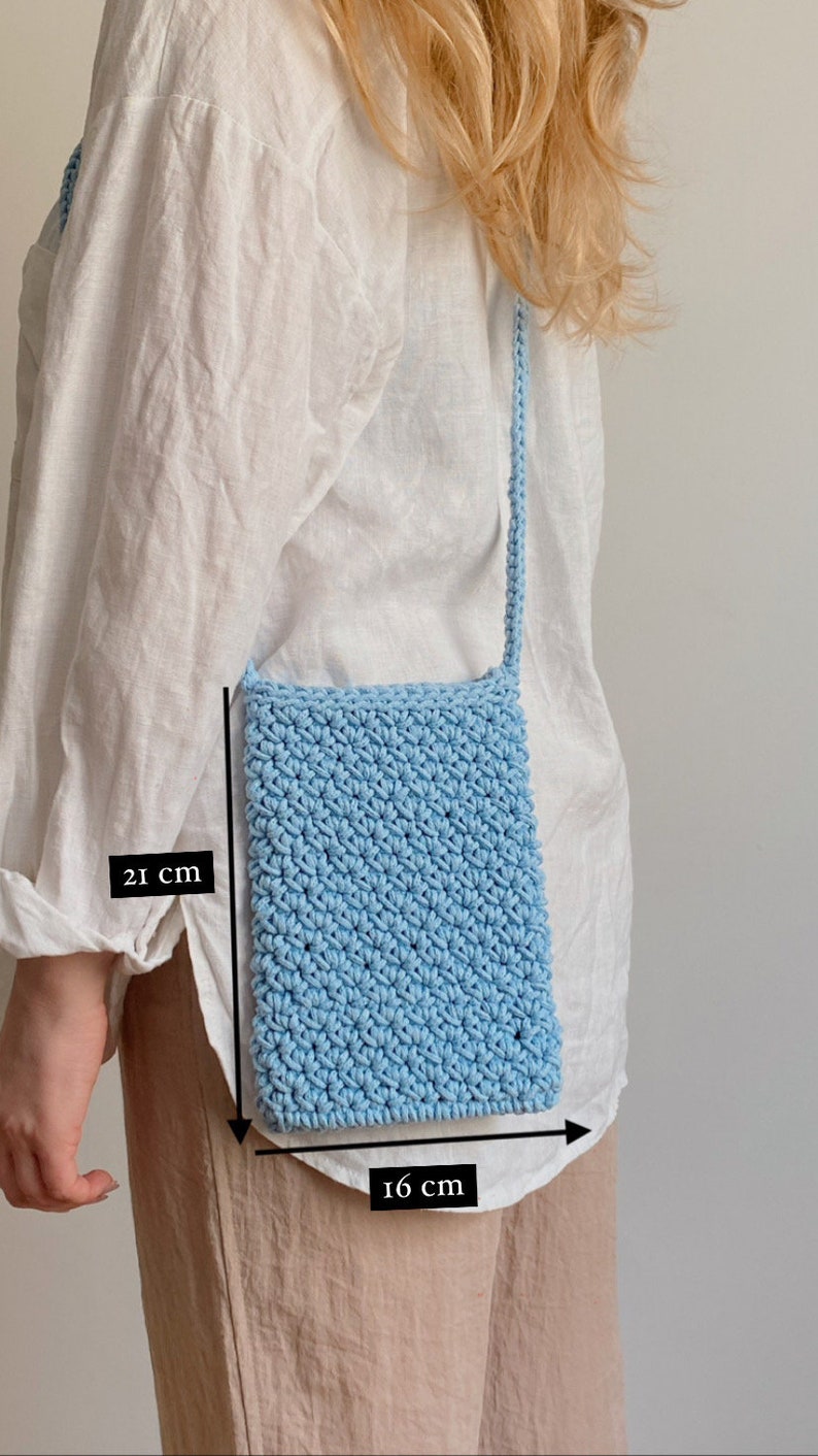 Crossbody knitted bag, square small crossbody bag, daily mini knit bag for women, knit phone bag, blue crochet purse, chunky knit bag image 5