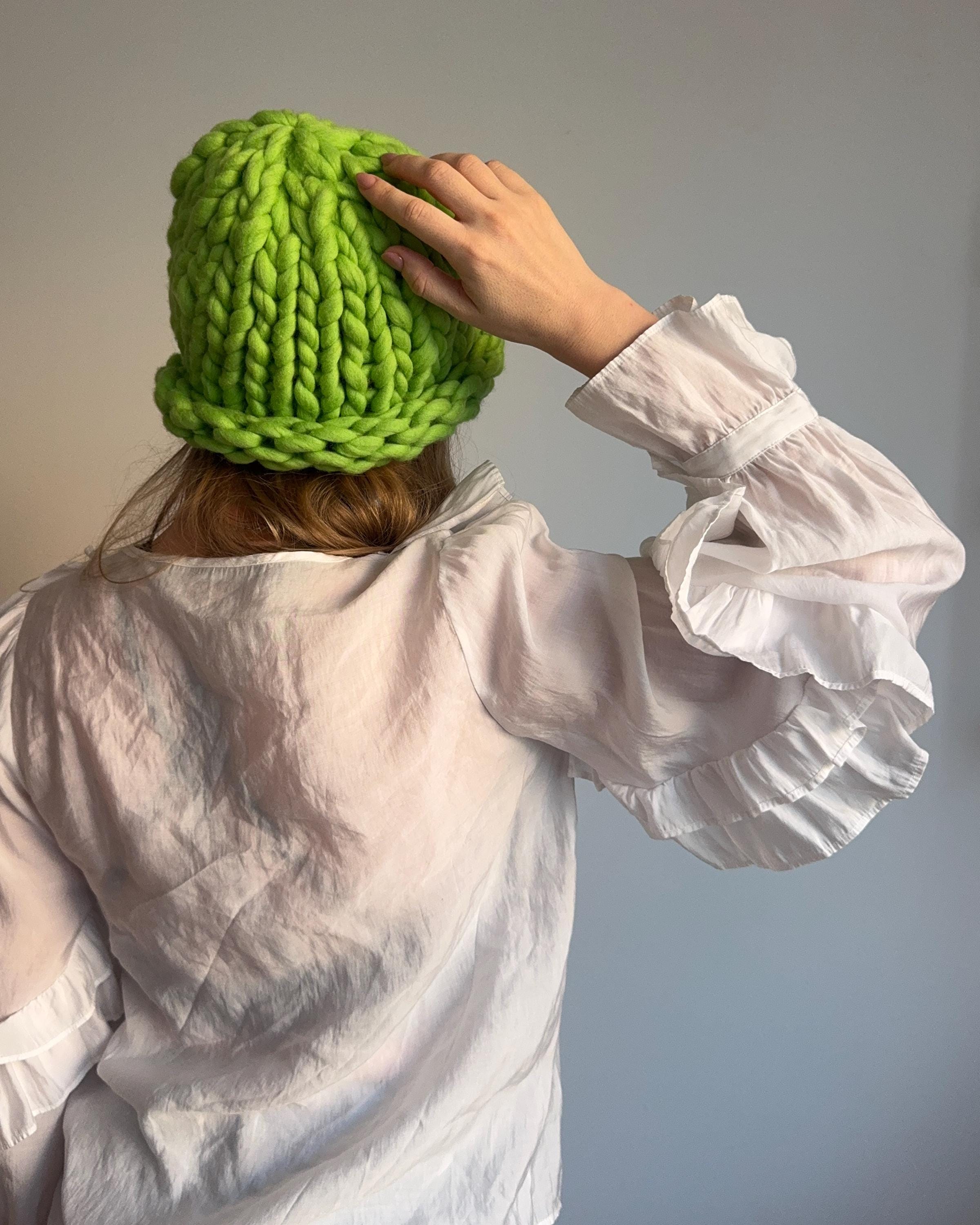Bonnet Shrek Tricoté Main Vert Unisexe - Bonnet Chaud Laine Hiver Drôle