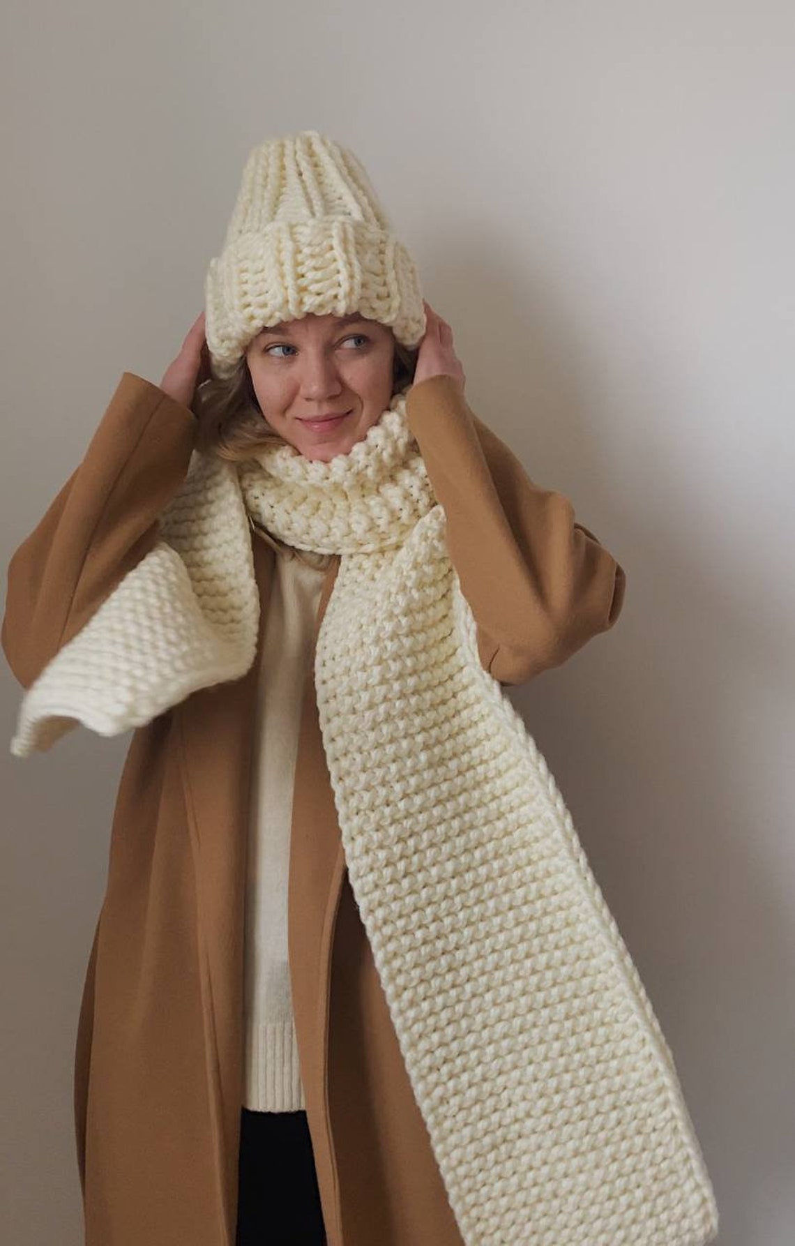 Long Scarf, Luxurious Oversized Chunky Knit Scarf, Neck Warmer, Hand ...