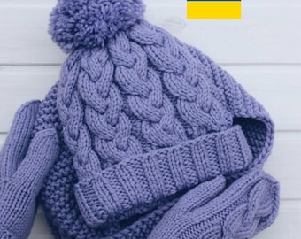 Conjunto de gorro y guantes morados, conjunto de gorro y bufanda de punto lila, conjunto de gorro y manoplas de invierno para mujer, gorro y manoplas de punto, gorro y bufanda de lana