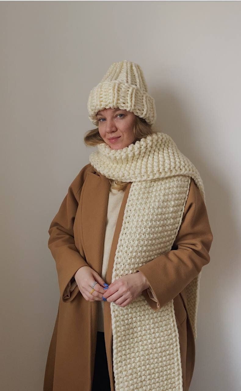 Extra Long Scarf, Luxurious Oversized Knit Chunky Scarf, Straight ...