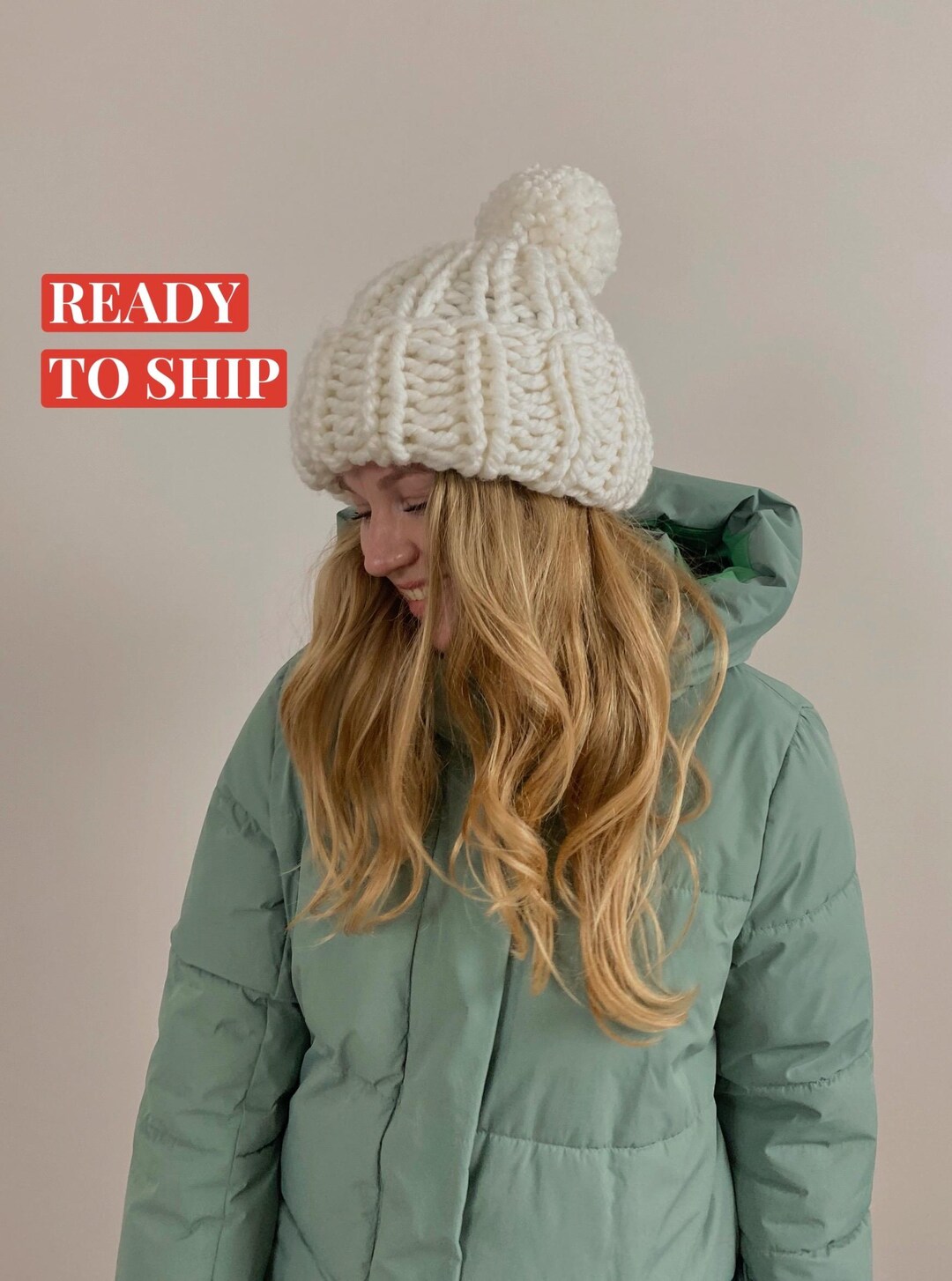 BKLYN Wool Beanie Black Hat Black & White Pom Pom main image 1