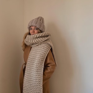 Long scarf, luxurious oversized chunky knit scarf, neck warmer, hand knitted shawl, very long shoulder wrap, big cable scarf blanket