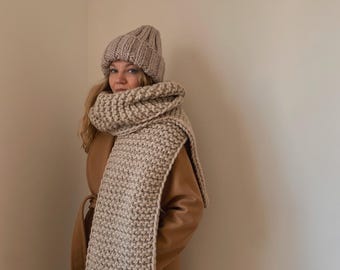 Long scarf, luxurious oversized chunky knit scarf, neck warmer, hand knitted shawl, very long shoulder wrap, big cable scarf blanket