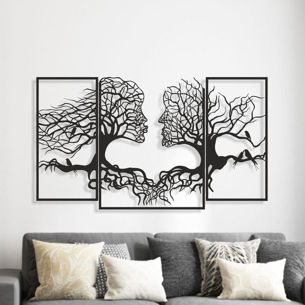 Tree Of Life 3 Panelen Metal Wall Art, Tree Faces Wall Decor, Metal Wall Art, Tree Wall Art, Housewarming Gift, Moderne Metal Wall Art