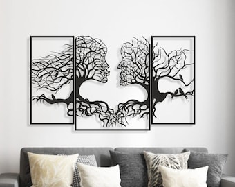 Tree Metal Wall Decor, Tree Human Metal Wall Art, Owersize Wall Decor, Golden Tree  Wall Art, Wall Art Housewarming Gift, Home Gift