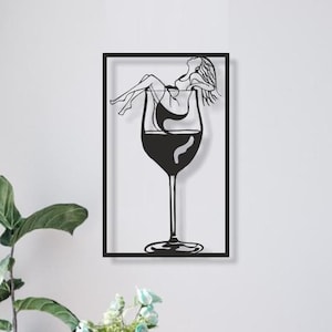 Wine Metal Wall Art, Wineglass Metal Wall Art, Wine Woman Decor For Wall, Wine Lover Gift, Wine Theme Wall Art, Kitchen Decor Wall Art