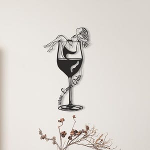 Wine Metal Wall Art, Wineglass Metal Wall Decor, Wine Decor For Wall, Wine Lover Gift, Wine Theme Wall Art, Kitchen Decor Wall Art