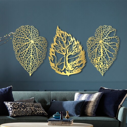 Leaf Wall Decor Set of 3 Large Metal Wall Art Modern Leaves Etsy