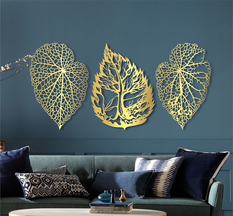 Leaf Wall Decor Set of 3 Large Metal Wall Art Modern Leaves Etsy