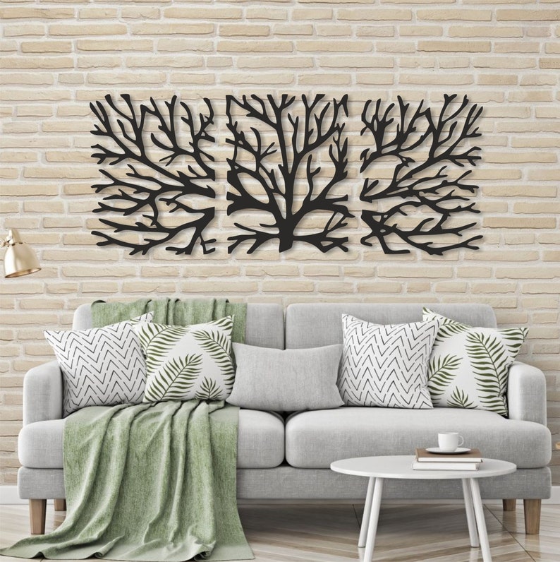 Tree Branch Set of 3 Metal Wall Art Tree Metal Wall Decor Etsy