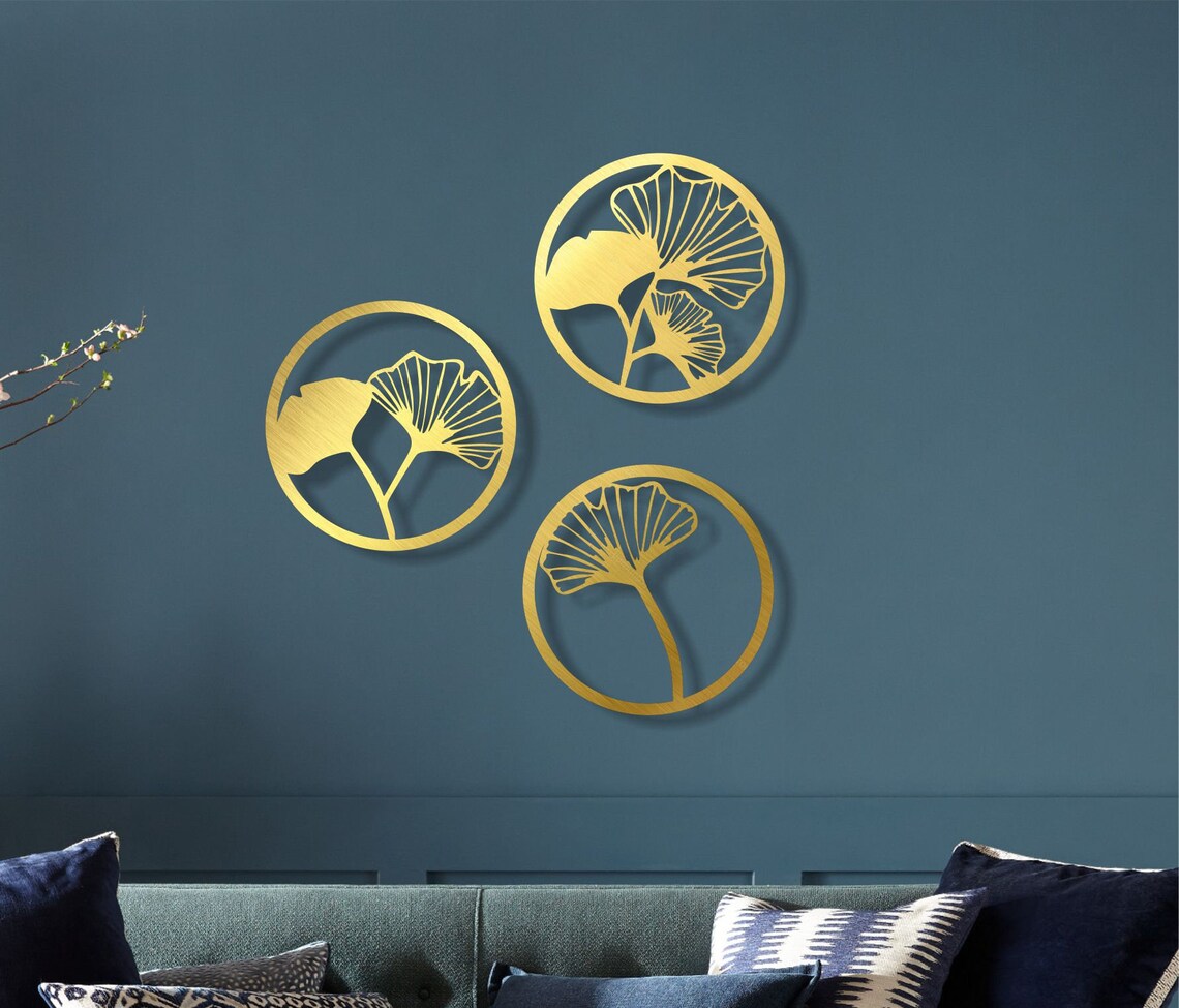 Ginkgo Leaves Metal Wall Art Geometric Leaf Wall Art Flower Etsy