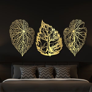 Leaf Metal Wall Art, Large Metal Wall Art, Modern Leaves Wall Decor, Gold Leaves, Living Room Wall Decor, Oversized Wall Decor