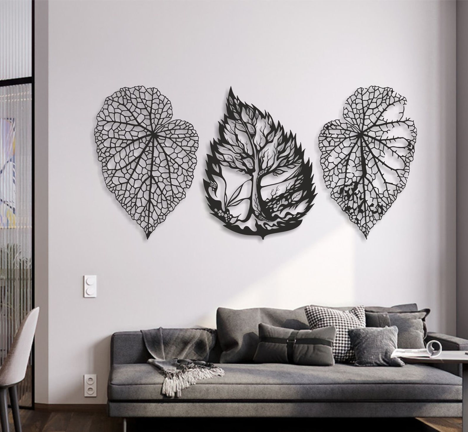 Leaf Wall Decor Set of 3 Large Metal Wall Art Modern Leaves Etsy