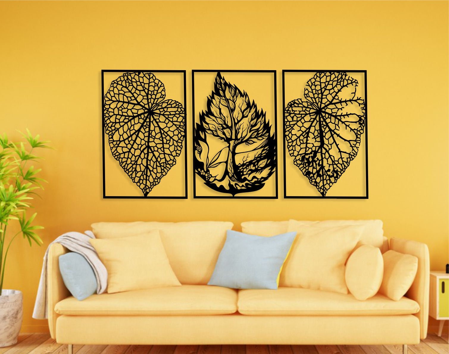 Leaf Set of 3 Metal Wall Art Metal Leaf Wall Decor Modern Etsy