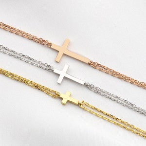 14K Gold Cross Bracelet: Minimalist Religious Jewelry