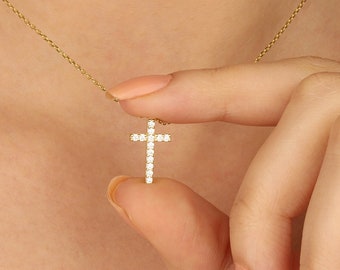 Silver Cross Necklace, Religious Jewelry, Jewelry Cross, Tiny Cross Necklace,Zircon Stone Cross Necklace, Crucifix Pendant,Mother's Day Gift