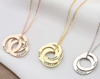 Personalized Circle Necklace, Family Necklace, 14K Gold Name Pendant, Engraved Circle Family Necklace, Mother Gift Jewelry, Mothers Day Gift