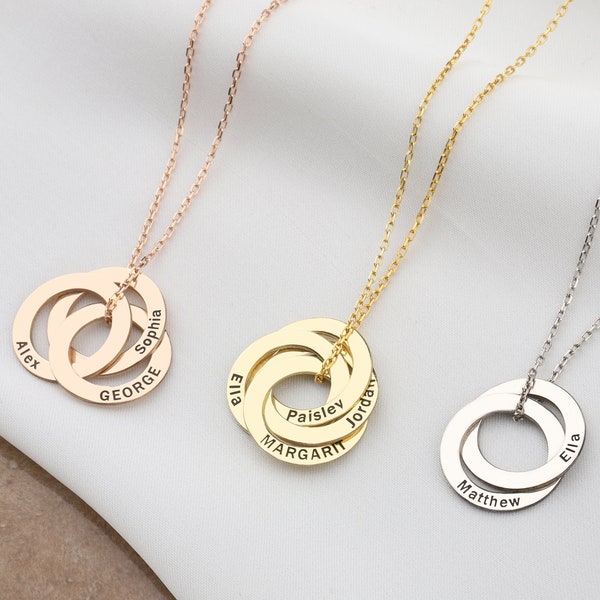 Personalized Circle Necklace, Family Necklace, 14K Gold Name Pendant, Engraved Circle Family Necklace, Mother Gift Jewelry, Mothers Day Gift